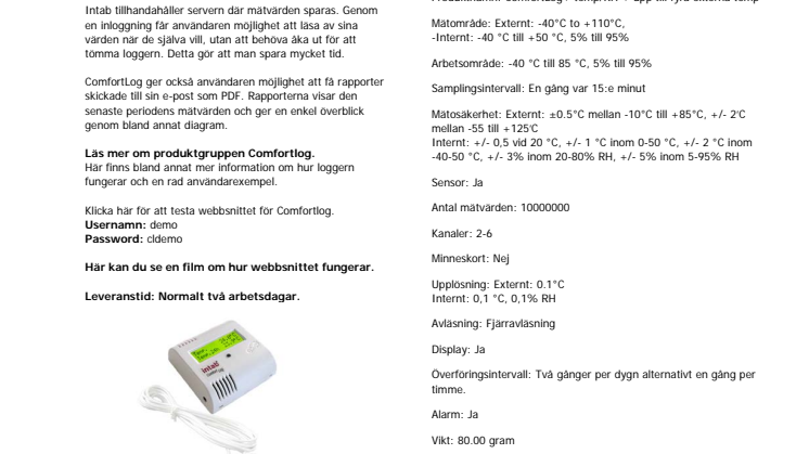 Datablad ComfortLog+