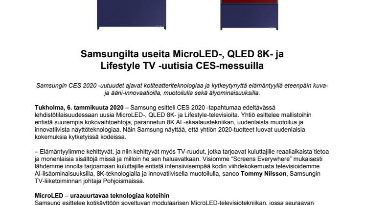 Samsungilta useita MicroLED-, QLED 8K- ja Lifestyle TV -uutisia CES-messuilla