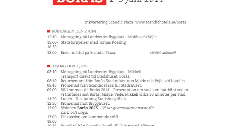 Program för vänortsmötet i Borås 2-5 juni 2014