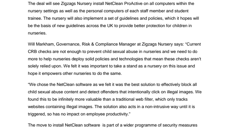 Zigzags Nursery Takes a Stand to Combat Child Sexual Abuse Images as Industry Stands Still  
