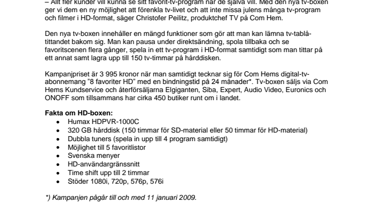 Årets största tv-helg börjar snart – pausa och spela in tv-program i HD med ny box från Com Hem