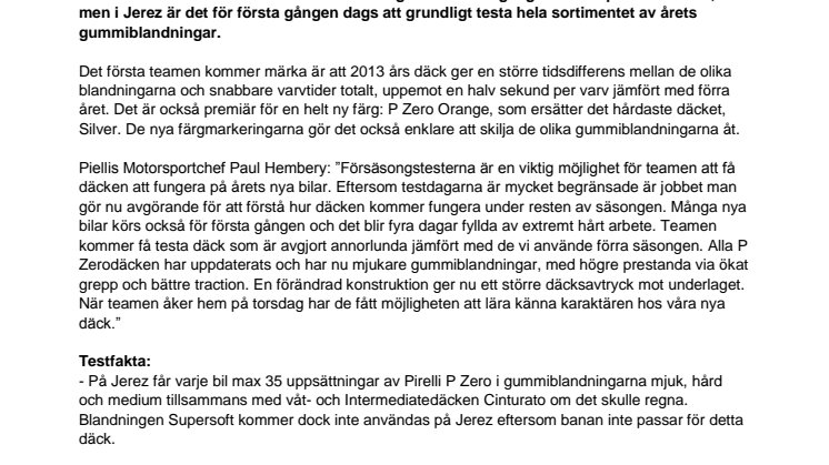 Första officiella Formel 1-testen på Jerez med Pirellis nya däck för säsongen 2013