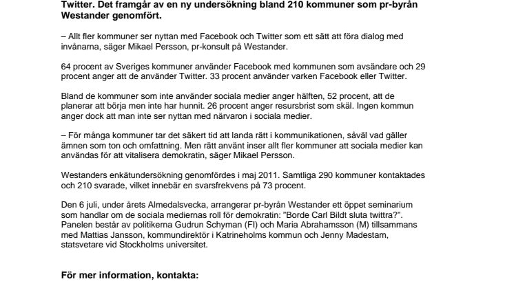 Två av tre kommuner använder sociala medier