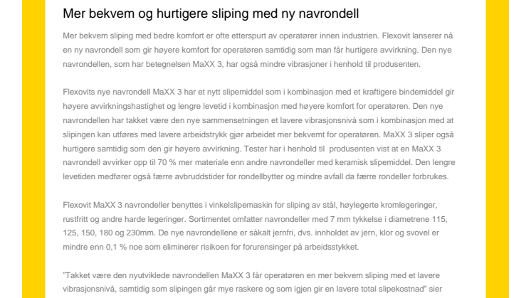 Mer bekvem og hurtigere sliping med ny navrondell