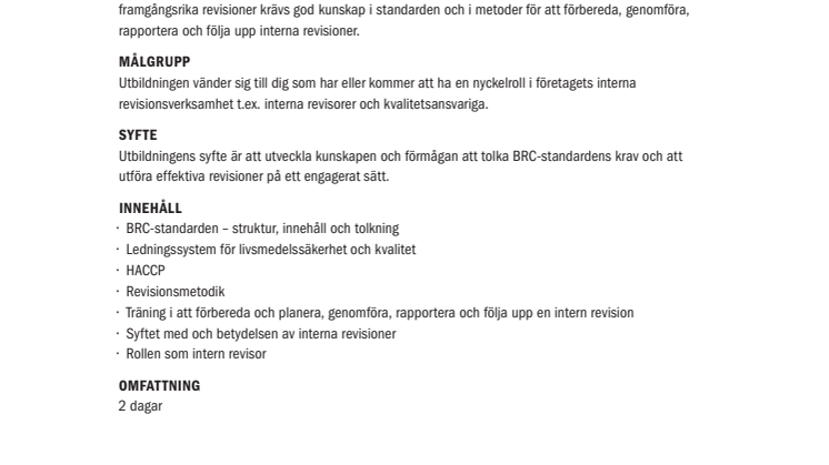 Intern revision för BRC