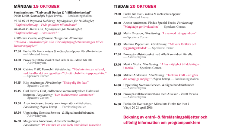 Program Funka för livet Halmstad 19-20 okt