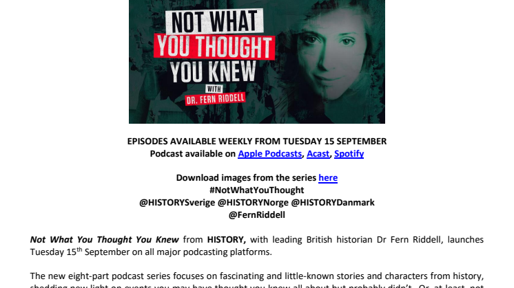 PRESS RELEASE | NEW PODCAST SERIES FROM HISTORY