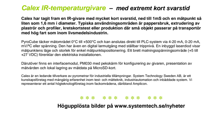 Calex IR-temperaturgivare – med extremt kort svarstid