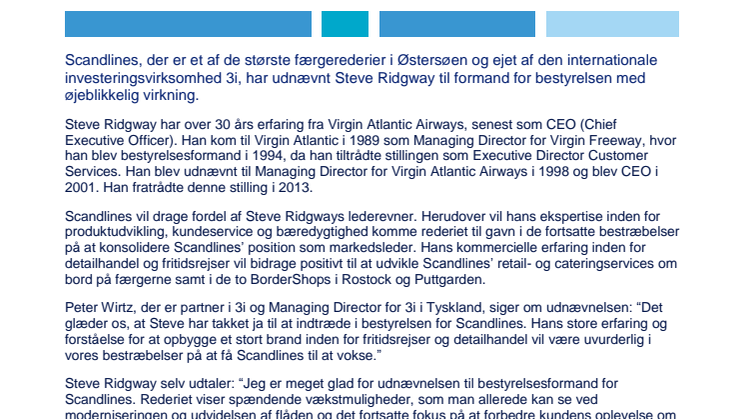 Scandlines udnævner Steve Ridgway til bestyrelsesformand