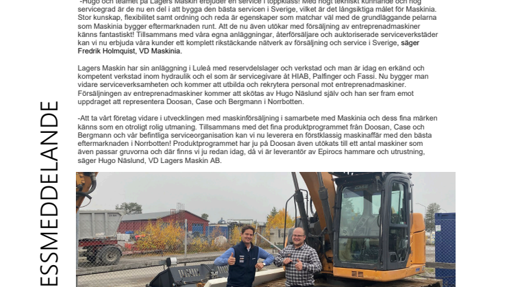 Ny återförsäljare och serviceverkstad för Maskinia i Norrbotten!