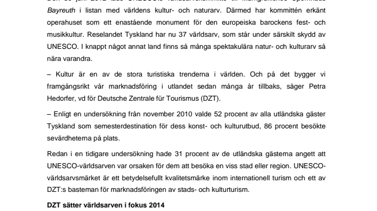 Nytt UNESCO-världsarv i reselandet Tyskland