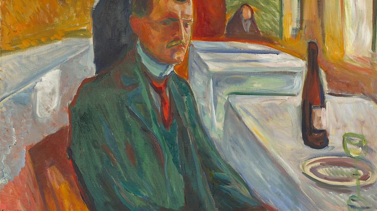 Edvard Munch: Selvportrett ved vinen / Self-Portrait with a Bottle of Wine (1906)