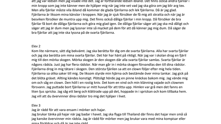 Elevers egna berättelser som utgår ifrån Vanja Perssons bok - De svarta fjärilarna!