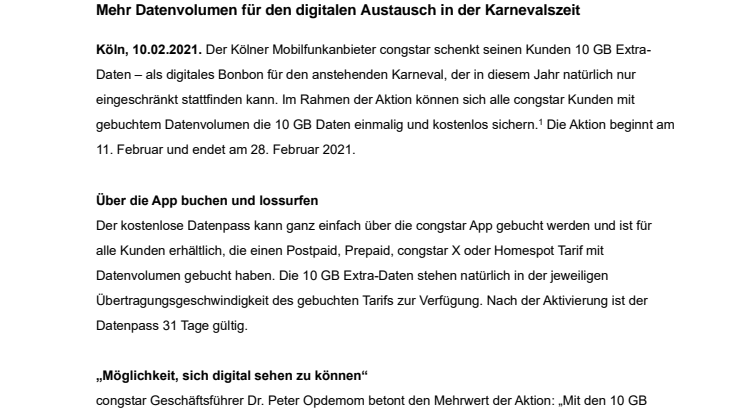 Daten-Bonbon: congstar schenkt seinen Kunden 10 GB Extra-Daten