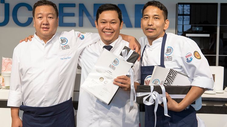Deutschlands beste Drei: The Duc Ngo (3. Platz), Mongkol Patprom (1. Platz), Bijaya Gurung (2. Platz)