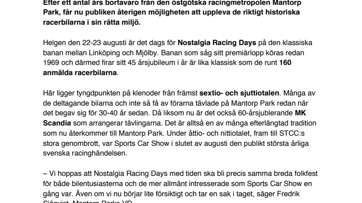 Historiska racerbilar tillbaka på klassisk mark