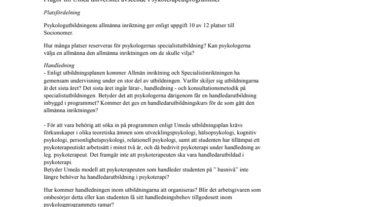 SSR frågor till Umeå universitet 14 mars