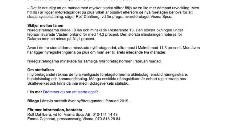 Nyföretagandet minskade i februari