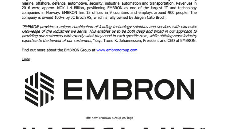 Hatteland Display: Hatteland Display’s parent company Norautron Group becomes EMBRON