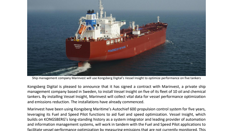 Marinvest set to boost its digitalization process and cut fuel consumption with Kongsberg Digital’s Vessel Insight