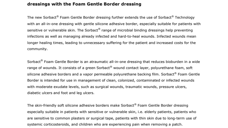 ABIGO Medical expands the Sorbact® range of infection preventive dressings with the Foam Gentle Border dressing