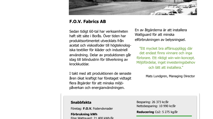 Referensuppdrag F.O.V. Fabrics AB