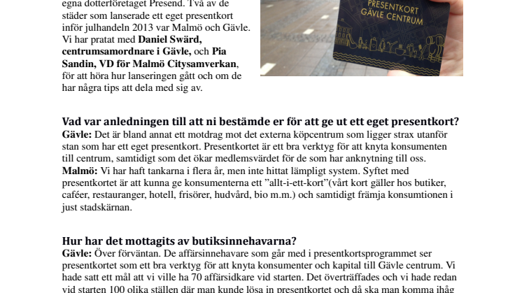 Malmös och Gävles elektroniska presentkort knyter konsumenten till stadskärnan