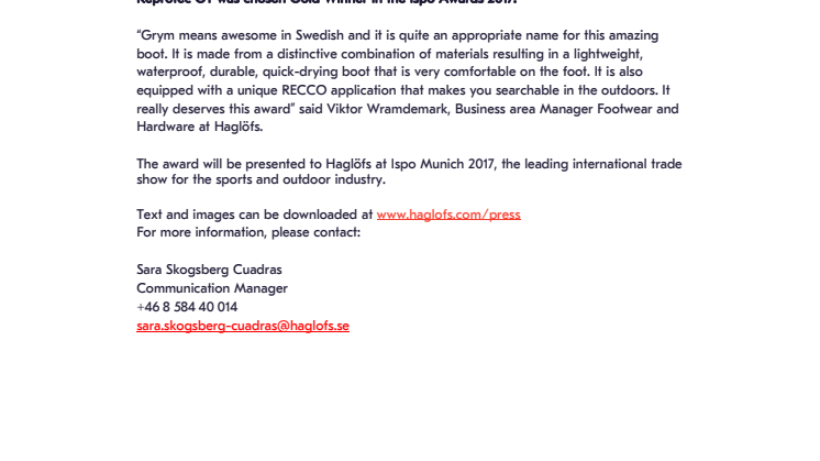 YET ANOTHER DESIGN AWARD FOR HAGLÖFS
