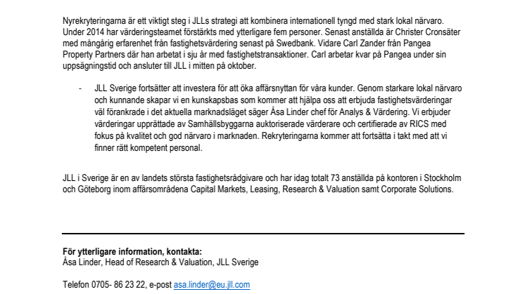 JLL expanderar inom värdering 