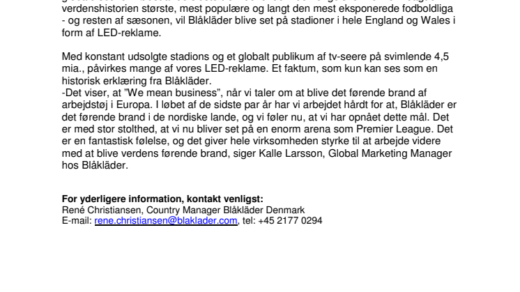 BLÅKLÄDER GÅR GLOBALT MED ENGELSKE PREMIER LEAGUE 