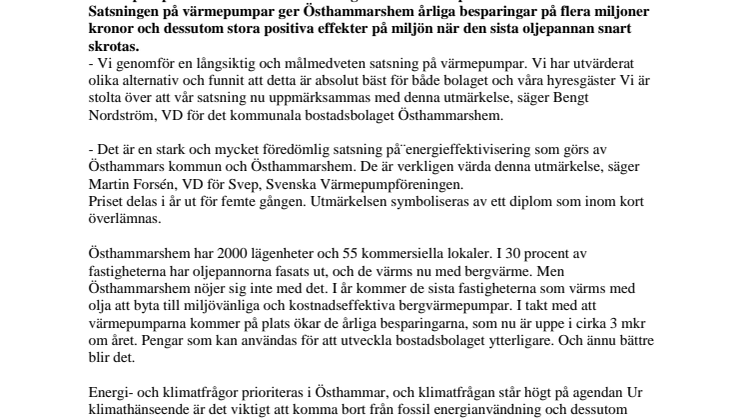 Årets Värmepumpkommun korad