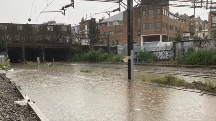 Flooded Track outside Euston Station Monday 12 July 2021