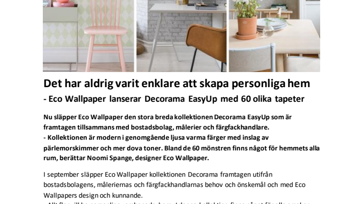 Det har aldrig varit enklare att skapa personliga hem - Eco Wallpaper lanserar Decorama EasyUp med 60 olika tapeter 
