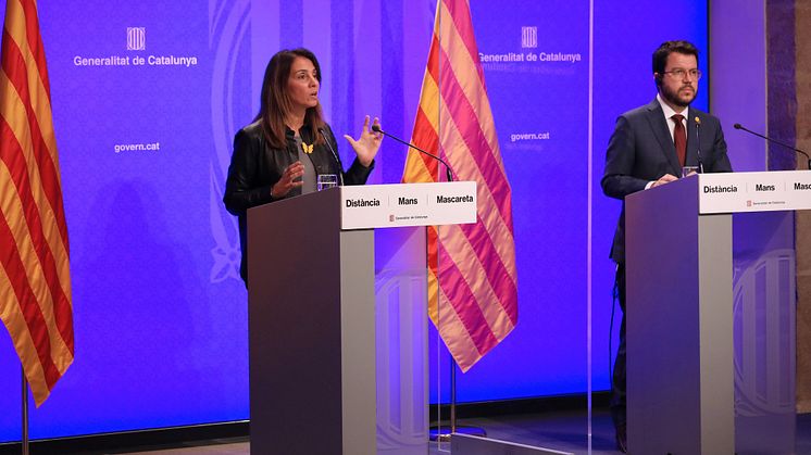 Pressekonferenz zum "Öffnungsplan" am 19.11.2020 mit Regierungssprecherin Meritxell Budó und Vizepräsident Pere Aragonès