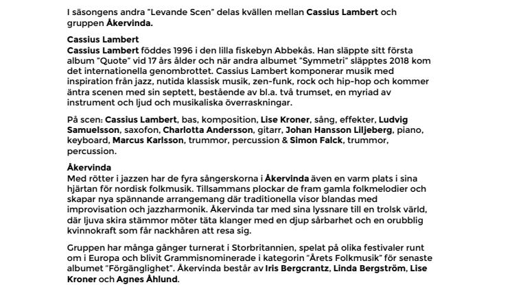 Levande Scen – av och med unga musiker – Cassius Lambert och Åkervinda på Palladium Malmö 29 november