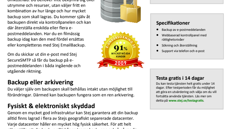 Informationsblad backup av e-post: Stej EmailBackup
