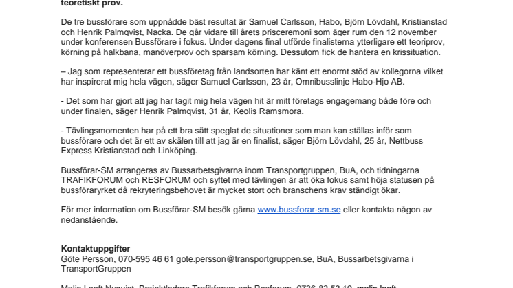 Samuel Carlsson, Habo, är en av Sveriges bästa bussförare 2013