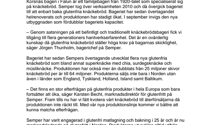 Världens största glutenfria knäckebrödsbageri invigs i Falun