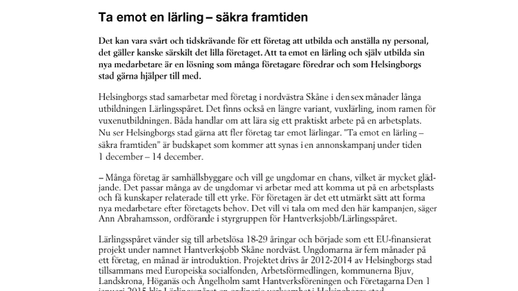 Ta emot en lärling – säkra framtiden