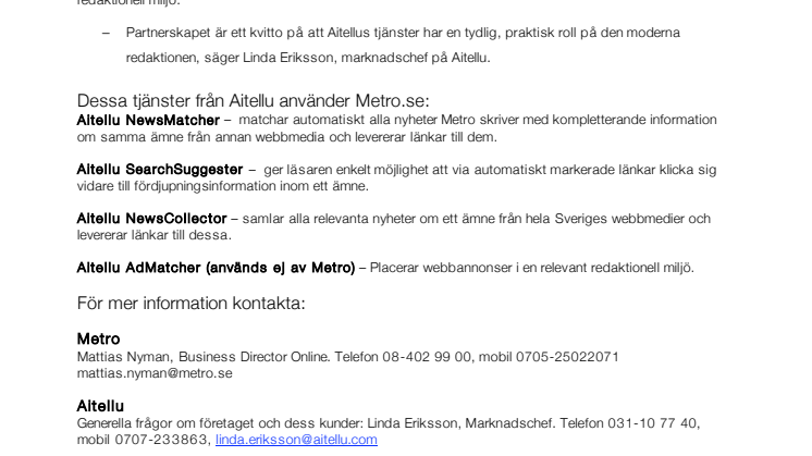 Metro väljer Aitellu för smarta webblösningar.