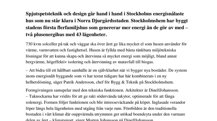 ​Stockholms första plusenergihus klara  för inflyttning