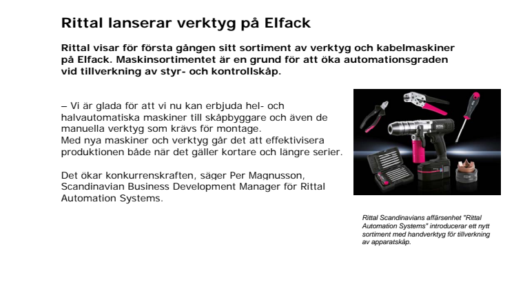 Rittal lanserar verktyg på Elfack