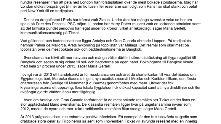 Ticket sammanfattar 2013: Här är årets populäraste resmål