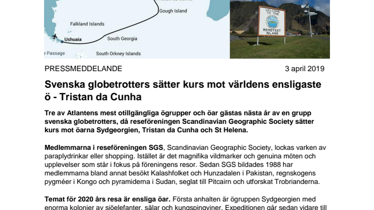 Svenska globetrotters sätter kurs mot världens ensligaste ö - Tristan da Cunha