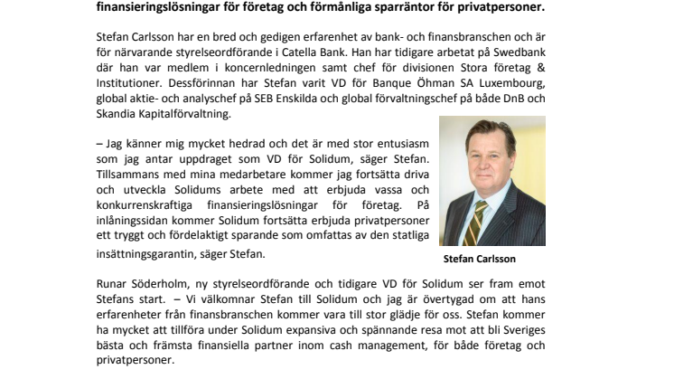Stefan Carlsson ny VD för Solidum AB