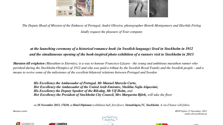 Inbjudan till presentation av bok om portugisisk maratonlöpare som avled under OS 1912