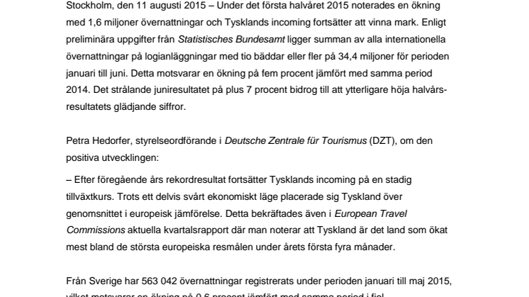 ​Utmärkta halvårssiffror för Tysklands incomingturism – Femprocentig ökning tack vare internationella gäster