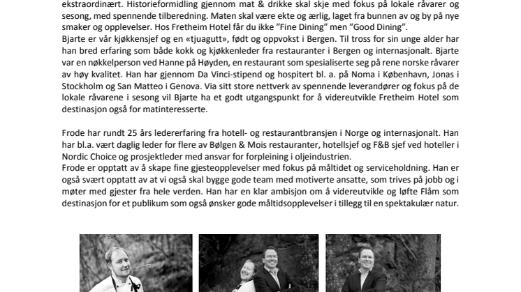 Fretheim Hotel har ansatt ny Kjøkkensjef og Driftssjef Mat & Drikke