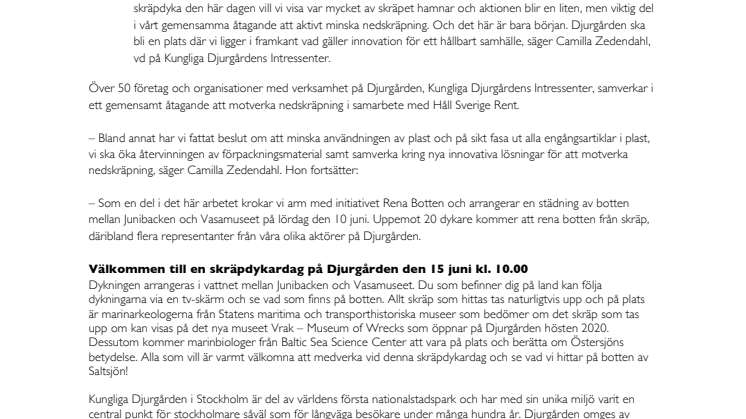 ​Djurgårdsaktörer tar krafttag mot nedskräpning – dyker efter skräp den 15 juni