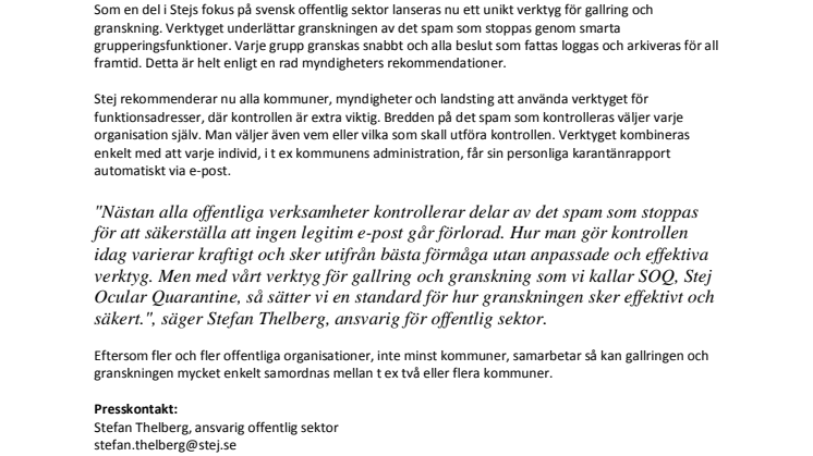 Stej lanserar unikt spamverktyg för offentlig sektor